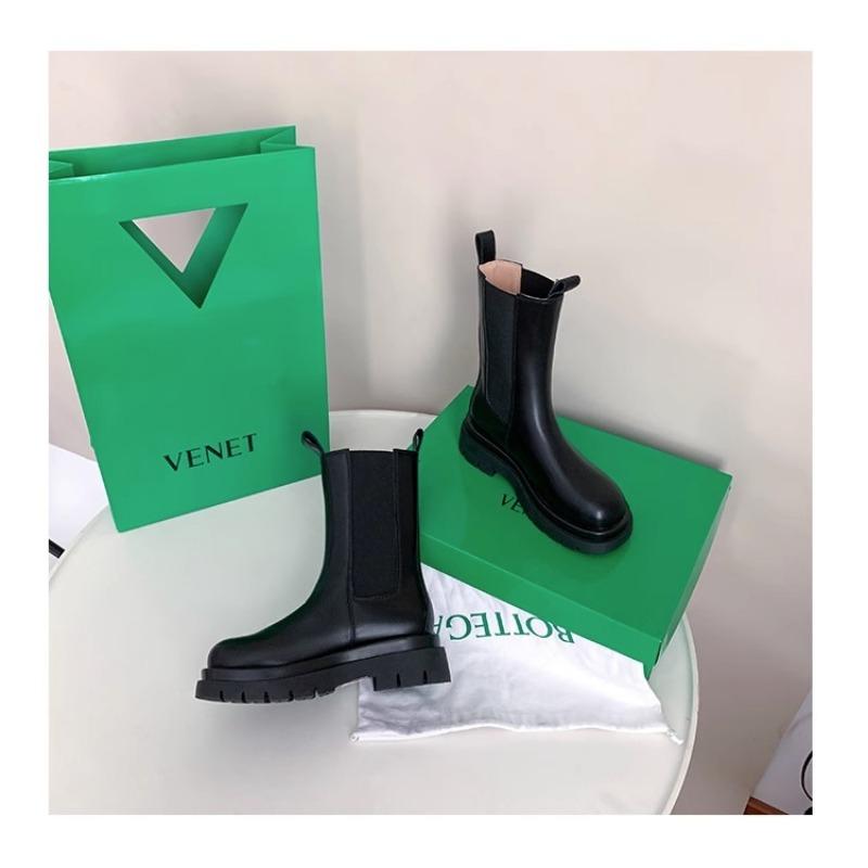 Boty Pro Ženy Chelsea Obuv Platforma Polovysoké Dámské Kozačky Středně Vysoké Lýtko Elastické Bikerské Vodotěsné 2024 Nová Stylová Nabídka