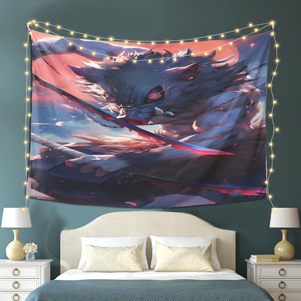 Intense Anime Warrior Tapestry Celebrate Epic Fantasy with Dynamic Action Scene Perfect for Bedroom Living Room Decor