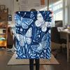Blue and White Butterflies  Print Flannel Blanket, High quality Comfortable for All Seasons, Home Decor, Warmth and Comfort