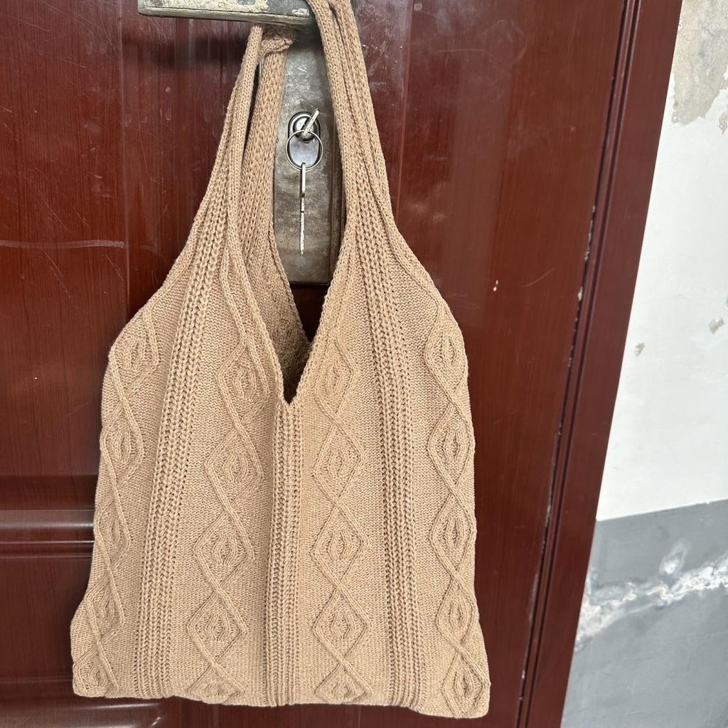 Korean Chic Knitted Floral Shopping Tote - Casual Large Capacity Handheld Shoulder Bag with Woven Vest Design