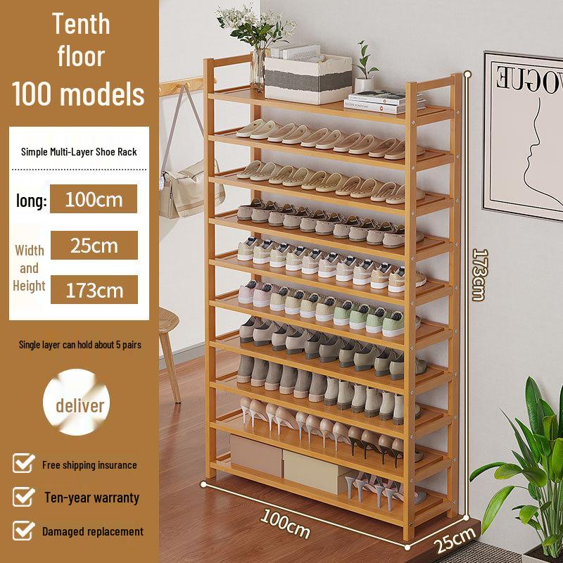 Camphor Bamboo Multi-layer Shoe Rack - Space-saving Floor Storage Cabinet for Dormitory Entrance