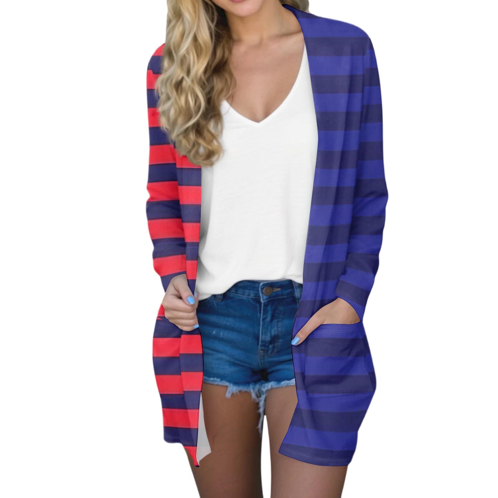 

Женский модный повседневный удобный кардиган средней длины с полосатым принтом S