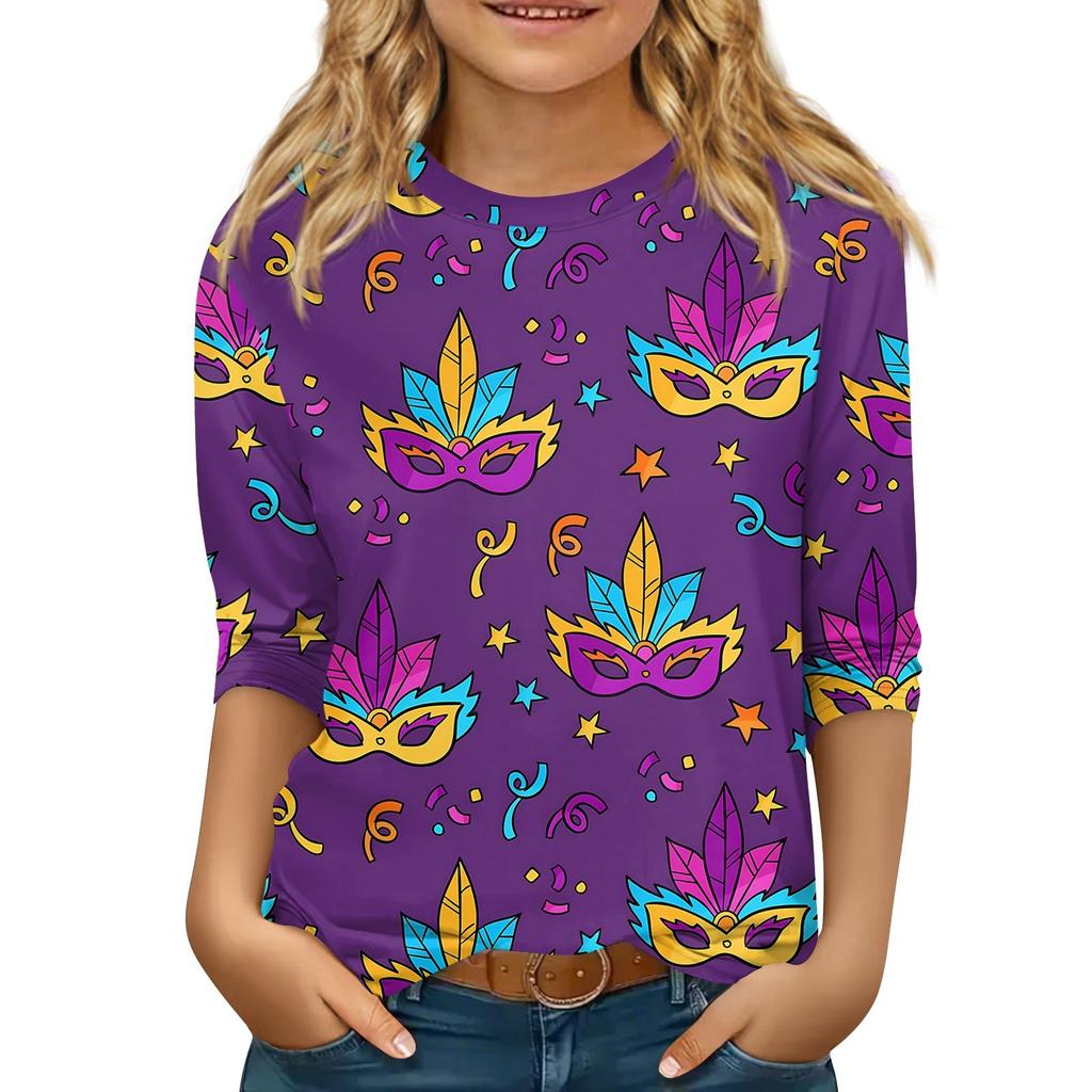 Kinder 3/4 Ärmel Tops Casual Karneval Print T Shirt Rundhals Pullover Bluse