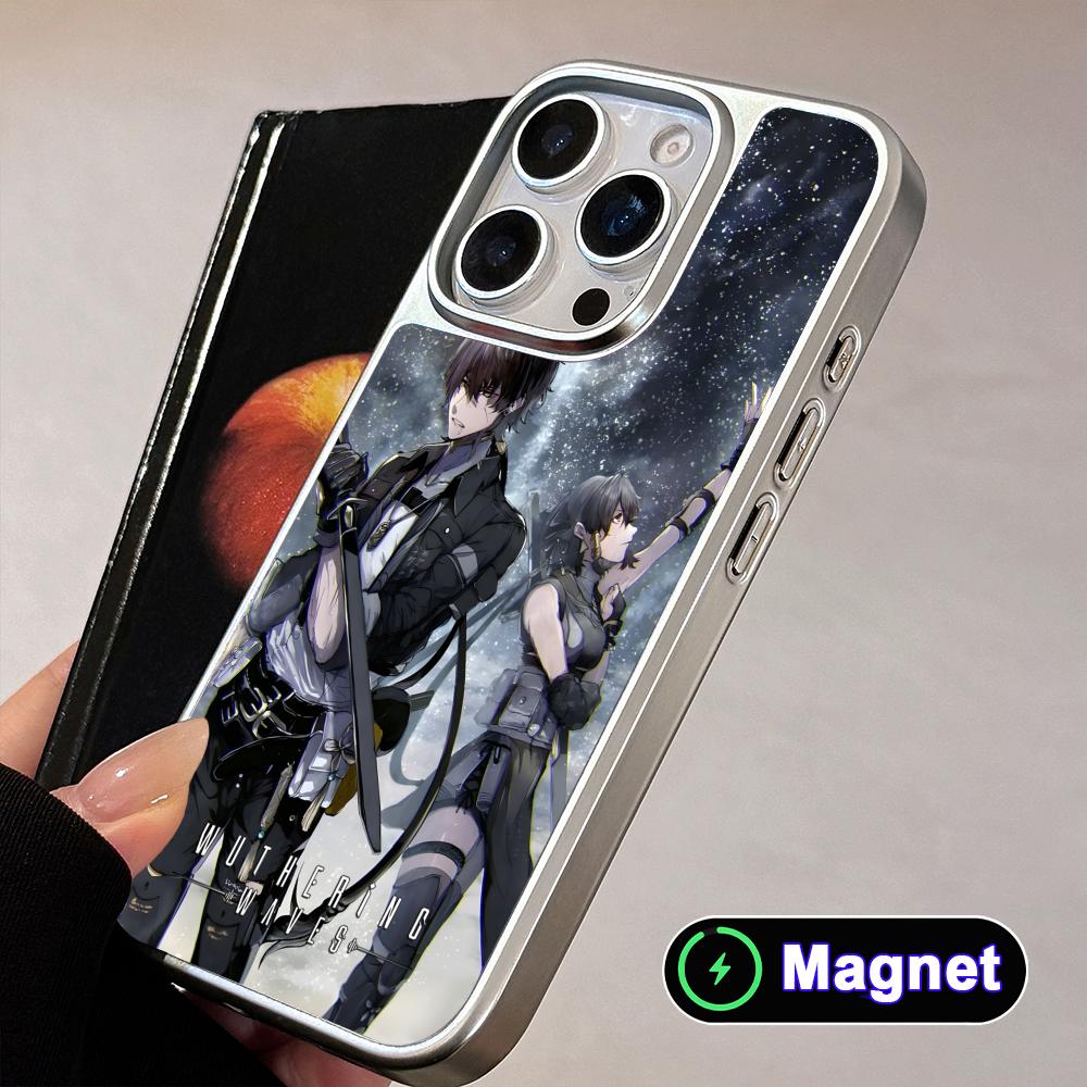 Wuthering Waves Rover Silver Plating Magsafe Mobile Phone Case for iPhone 17 16 15 14 13 12 11 Air Pro Max Plus Colorful Cover