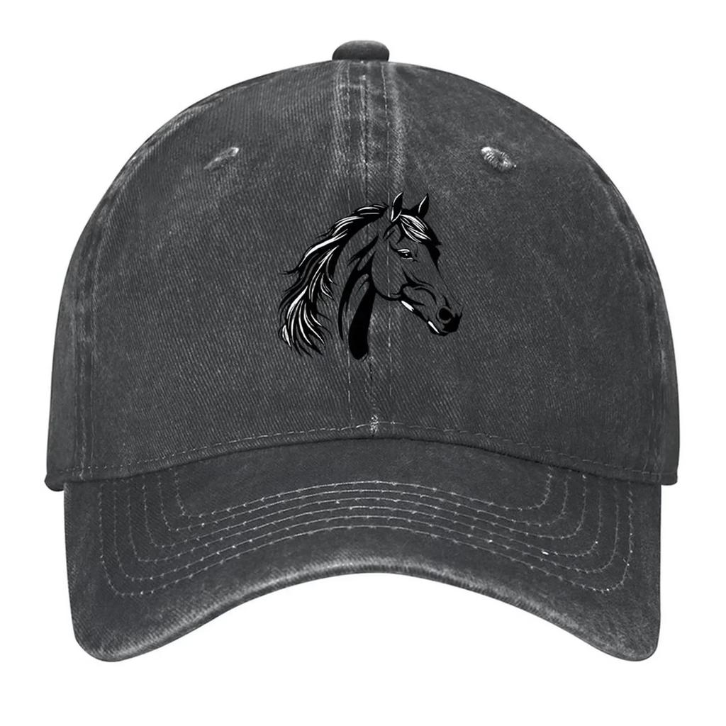 Horse Head Graphic Denim Dad Hat Vintage Washed Baseball Cap Adjustable Casual Outdoor Cap