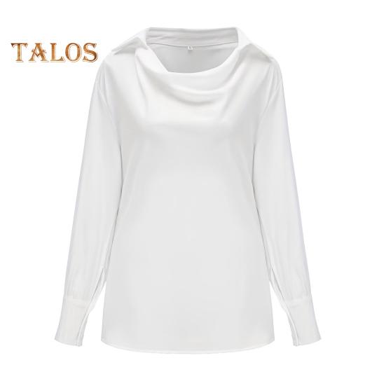 

Женская рубашка с отворотом и воротником-стойкой, с длинным рукавом, однотонная, свободная посадка, повседневные топы, офисная одежда для отдыха XXL белый