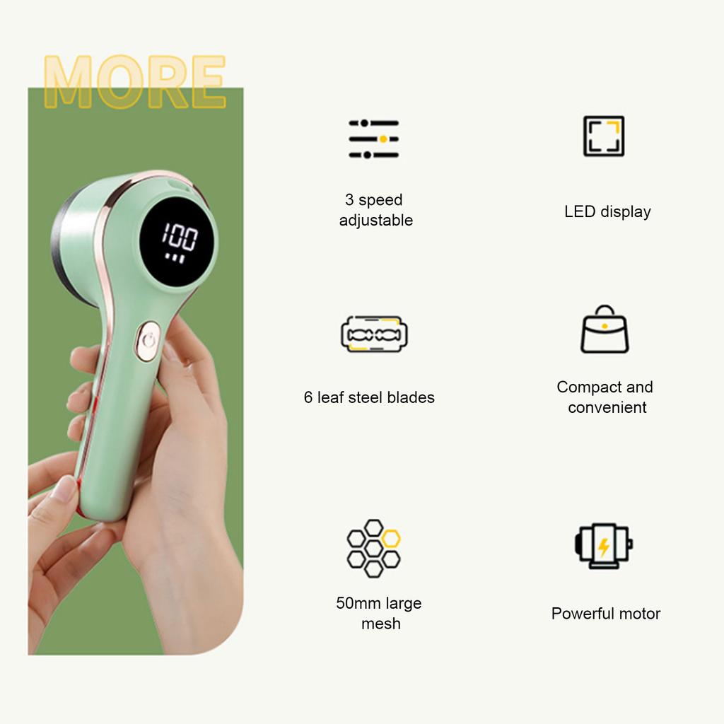 Electric Lint Remover LED Display 6 Blades 3 Speed USB Rechargeable Sweater Defuzzer for Coats Curtains