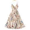 DamenMaxikleid mit Spaghettiträgern, Blumendruck und Bindekragen
