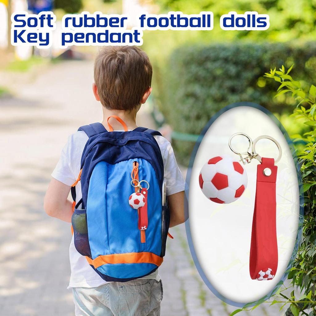 Football Keychain PVC Soft Rubber Football Doll Key Pendant Cute Backpack Pendant