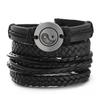 Men's Multi-Layer Bracelet Set with Wooden Beads and Braided Leather
