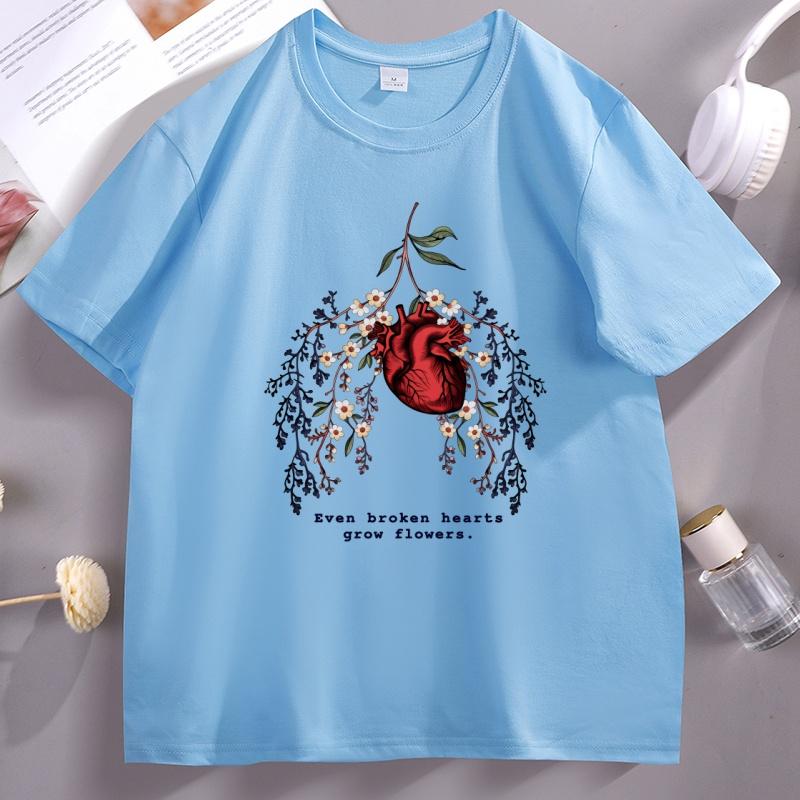 Funny Heart Printed T Shirt Casual Cotton Short Sleeve Round Neck Tshirt Summer Graphic Tees Unisex Clothing Streetwear Tees