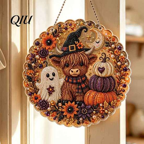 Outdoor Patio Hanging Ornament Halloween Ornament, 2D Flat Acrylic Pendant, Ghost Skull Front Door Decoration Witch for Indoor Window Wall Decor