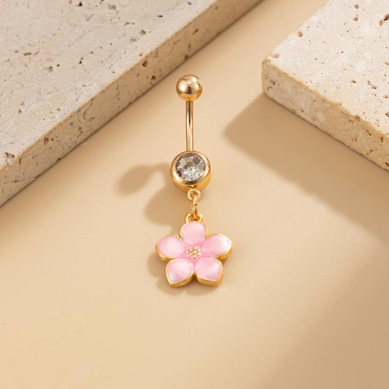 Colorful Flower Dangle Belly Button Rings For Women Girls, Cute Floral Dangle Navel Ring Piercing Jewelry For Summer Party Beach