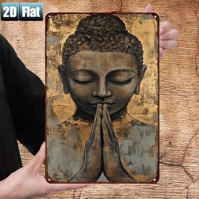 Vintage Zen Buddha 2D Tin Sign, 8x12 Inch Meditation Wall Art for Home, Restaurant & Room Decor