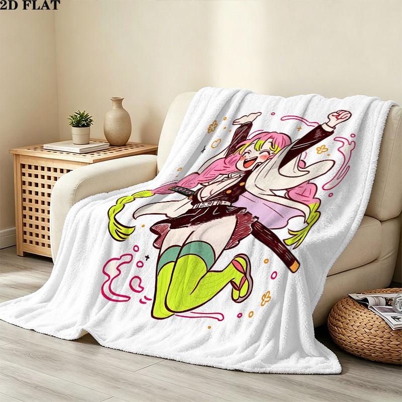 1PC Demon Slayer Patterned Flannel Blanket Suitable For All Seasons For Home Decor Warmth And Comfort Gifts Holiday Present