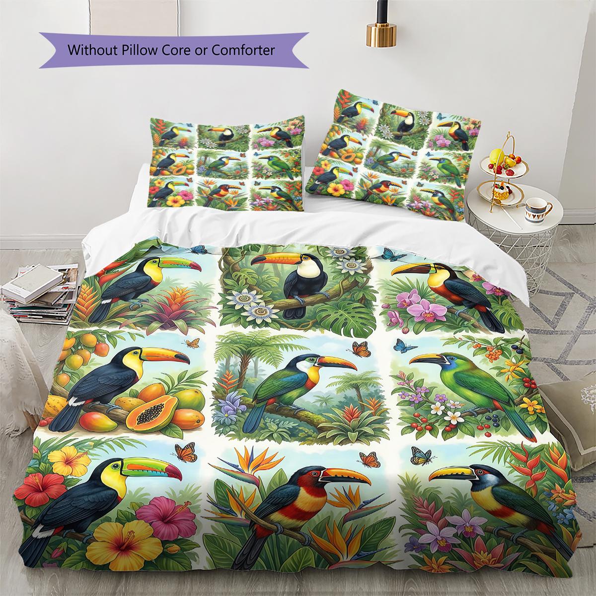 

Retro Flower Parrot Pattern Bedding,Quilt Set Quilt Cover Pillowcase Home Birthday Gift (1 * duvet cover + 2 * pillowcase, without core) 135x200cm