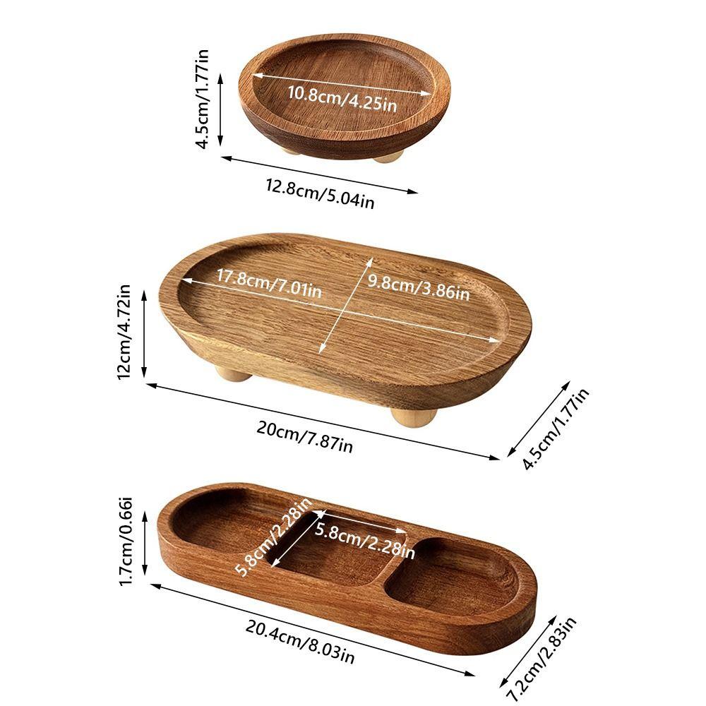 Brown Jewellery Display Trays Round Oval Display Plate Creative Wood Pedestal Stand Tabletop