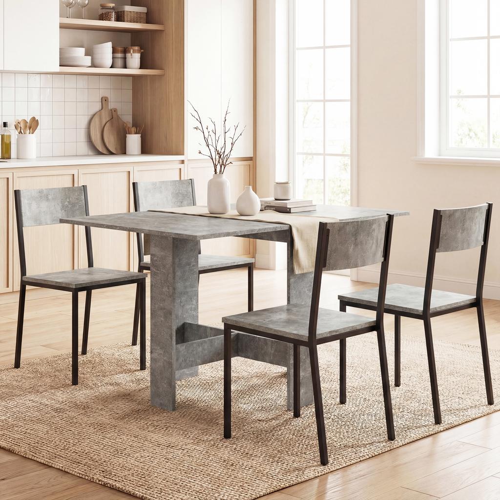 Folding Dining Table, Space-Saving Drop Leaf Kitchen Table for 4-6 People Grey