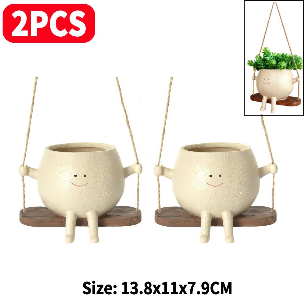 1-2PCS Swing Flower Container Resin Cartoon Flowerpot Creative Wall Hanging Head Planter Multifunctional Garden Patio Supplies