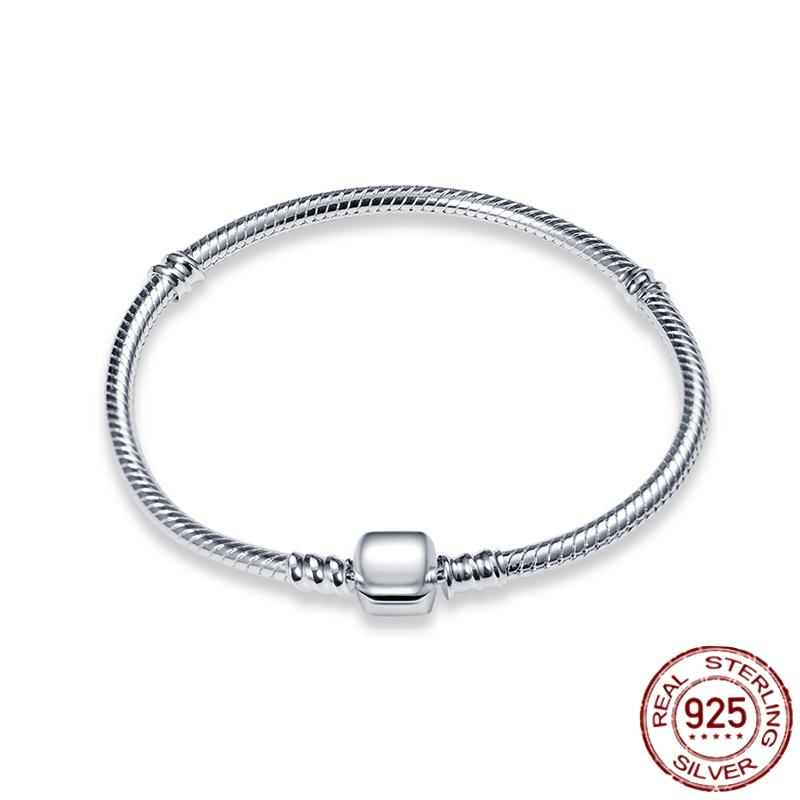 Bracelet S925 Sterling Silver Original 17-20CM Stars Moon Airplane Globe Zircon Bracelet Fit Charm DIY Bead Birthday Jewelry Gift
