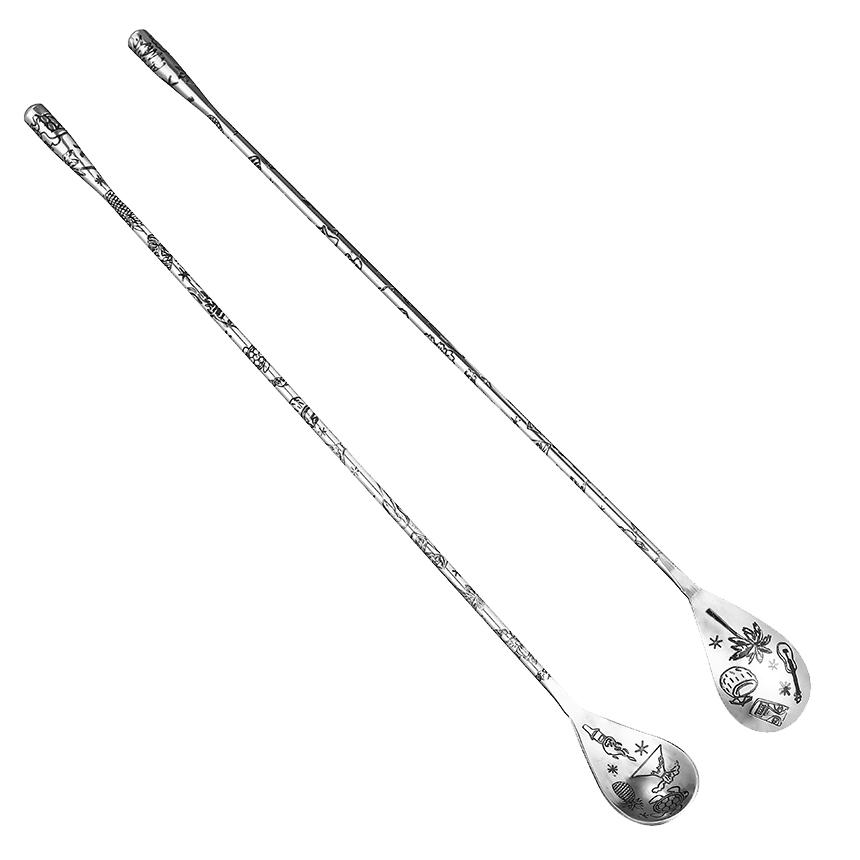 Tattoo Cocktail Spoon Bar Spoon With Tiki Themed Etched Pattern Stainless Steel