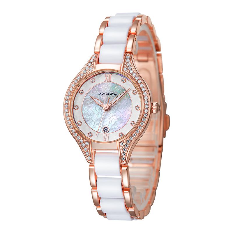 Sinobi Women s Mother-of-Pearl Zircon Quartz Watch with Calendar and High-End Feel.