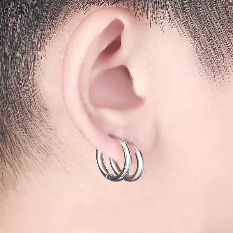 1 Pair Stainless Steel Hoop Earrings for Men Women Round Unisex Punk Earrings Simple Circle Ear Buckle Ear Jewelry Accessories