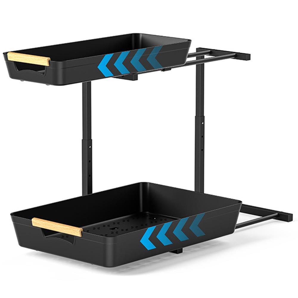 

Dual Layer L-Shape Pull-Out ABS Storage Rack Height Adjustable Kitchen Countertop Under Sink Organizer Type A