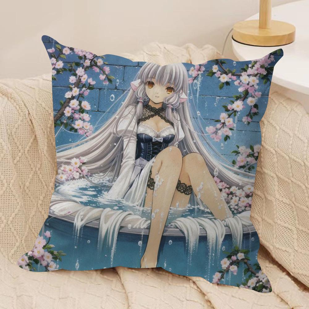 Classic Anime ChobitsS Cushion Cover Silky Short Plush Double-Sided Printed Pillow Case for Sofa All Seasons Home Decor Gift