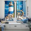 2Pcs Blue Wooden Nautical Curtain Sailor Sailing Ship Boat Rudder Fishing Net Lighthouse For Living Room Bedroom A