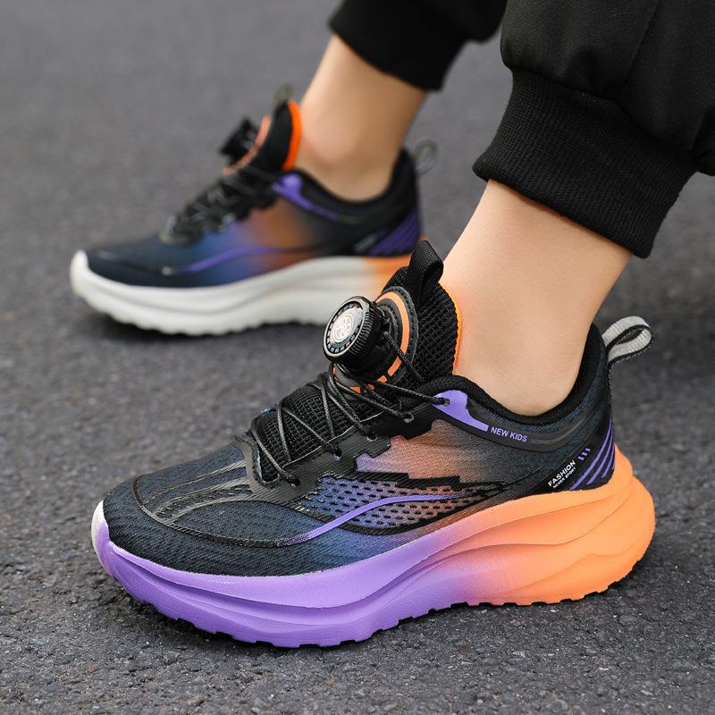 2025 New Spring and Autumn Children's Button Running Shoes Sneakers Middle and Older Children's Students Boys Breathable Mesh Non-slip Shoes