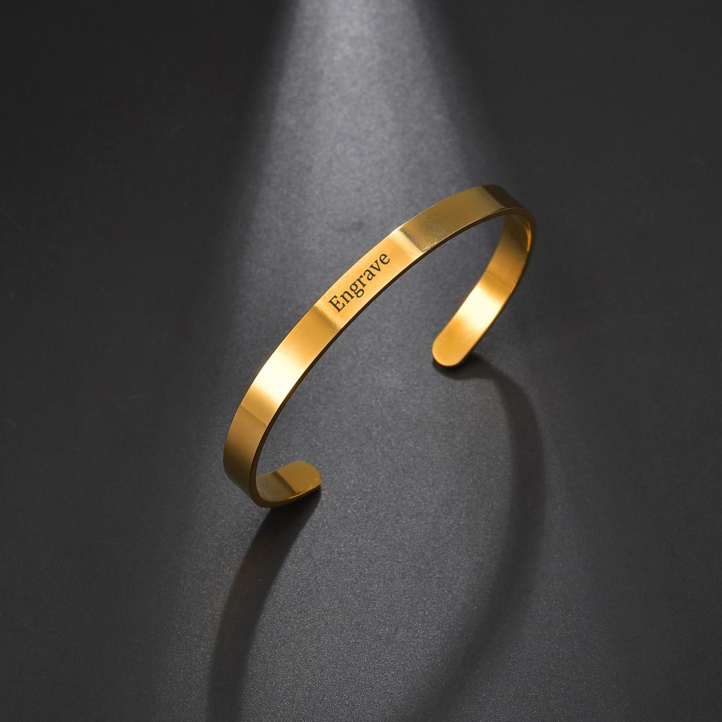 Atoztide Engrave 6mm Polished Open Bracelet Personalized Custom Name Bangle For Women Stainless Steel Jewelry Birthday Gift
