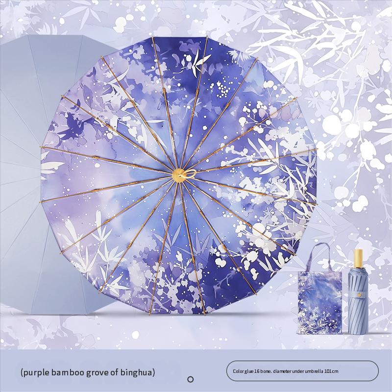 

High-Value 16-Bone Manual Sun Umbrella For Women S Sun Protection Ultraviolet Rain Dual-Purpose Umbrella Color Glue Folding Oil Aluminum&16K