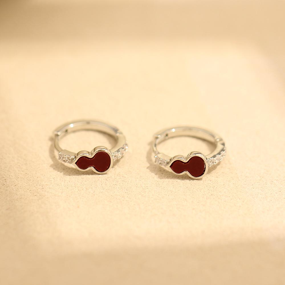 New Chinese style red gourd gold electroplated small ear buckle temperament versatile diamond set small earrings women's stud earrings