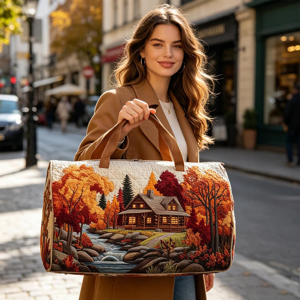 Reise-Duffelbag mit Stickerei einer Landschaftsszene, große Kapazität, multifunktional, Sporttasche mit doppelten Griffen und Reißverschluss