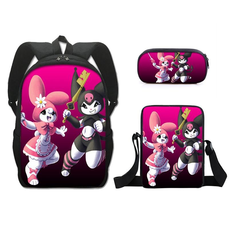 Kuromi Student Backpack Set With Pen Case And Shoulder Bag