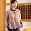Johnature Camicie da donna stile cinese con stampa floreale, bottoni, top primaverili, colletto rovesciato, maniche lunghe, camicie a bottoni