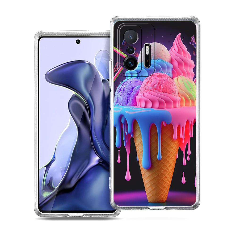 Transparent Phone Case for Xiaomi Mi 14 13 12 11 Ultra 13T 12T 11T Poco X3 NFC F3 F6 Pro Lite Soft TPU Shell Ice Cream Pattern