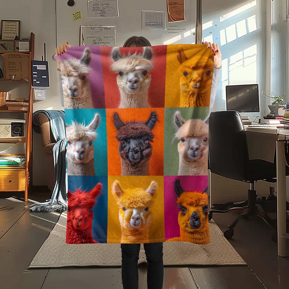 1Pc Alpaca Puzzle Print Flannel Blanket, High quality Comfortable for All Seasons, Home Decor, Warmth and Comfort, Perfect for Christmas Gifts