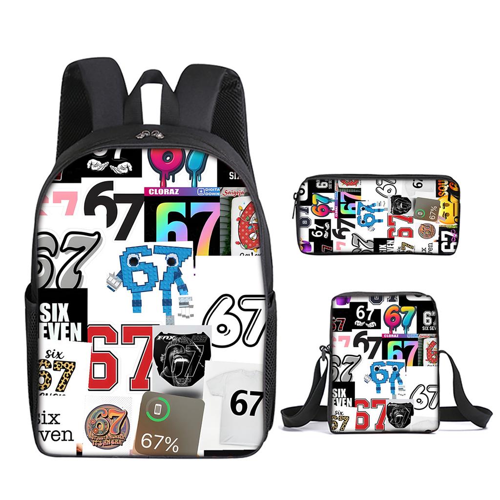 Fashion Novelty 67 Six Seven 3D Print 3pcs/Set Pupil School Bags Laptop Daypack Backpack Inclined Shoulder Bag Pencil Case