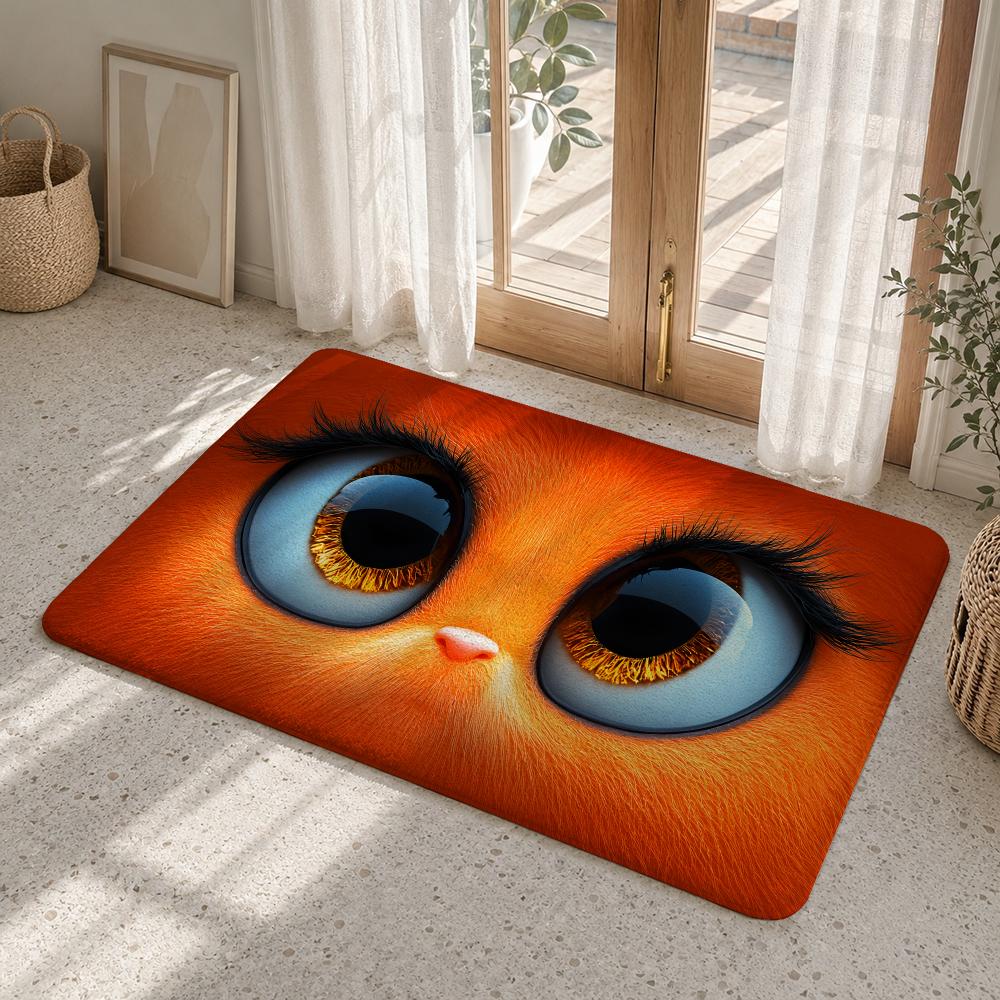 Cute Orange Eyes Design Floor Mat Flannel Rug Non Slip Absorbent Soft Washable For Entryway Hallway Bathroom Kitchen Decor
