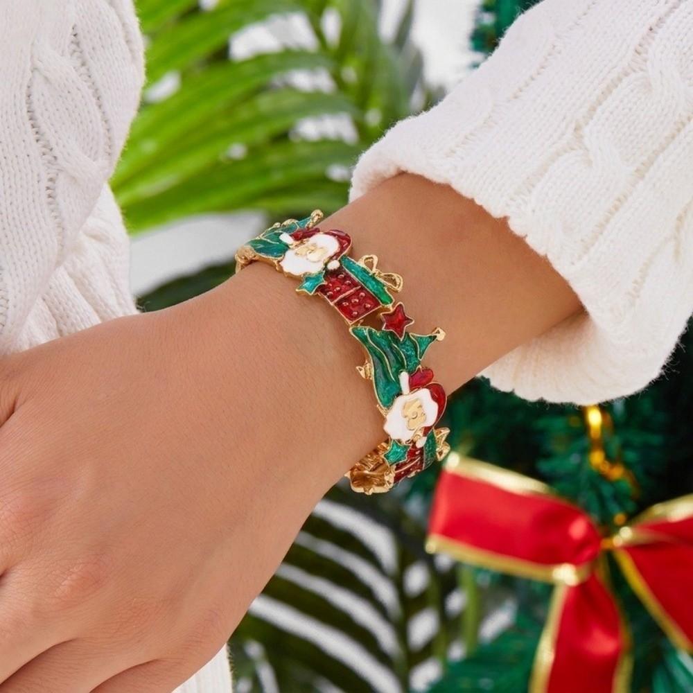 Multicolor Stretch Bracelet Reindeer Charm Bangle Popular Christmas Enamel Bracelet  Christmas