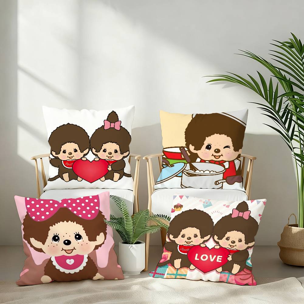 Federa Cuscino Cartone Animato M-Monchhichis Tessuto Peluche Morbida Federa Stampa Fronte/Retro Copricuscino Regali per la Casa