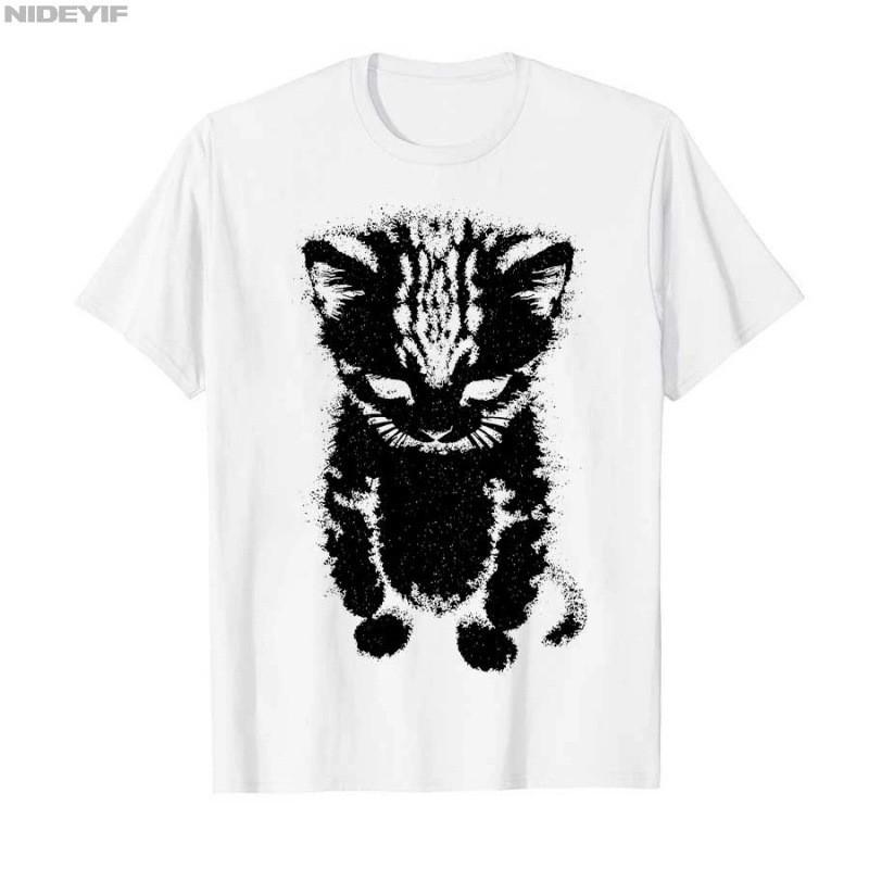 Mens Cotton Graphic Tee Streetwear Sad Kitten Meme Print Short Sleeve T-Shirt Youth Casual Wear