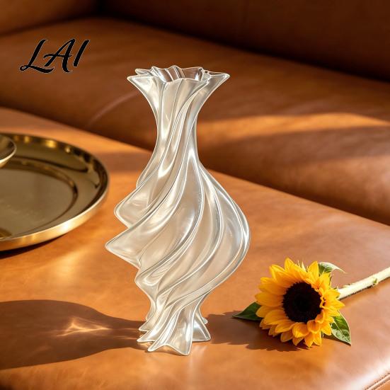 Living Room Table Ornament Modern Twisted Flower Vase 3D Printed Decorative PLA Eco Friendly Vase Artistic Centerpiece for Flowers Artificial Plants