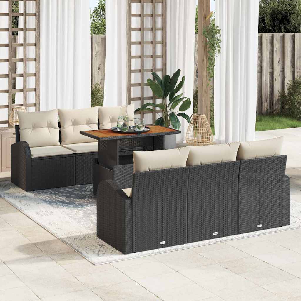 Garden Sofa Set with Cushions 7 pcs Black and Cream