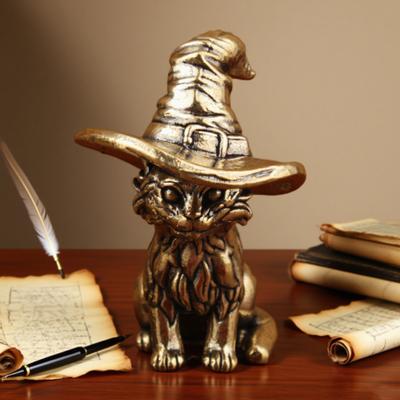 1/2 Stück Retro Katze Hexe Ornament Massiv Messing Skulptur mit Zauberhut Flüstern Geschichte Skulptur Desktop Kunst Dekor