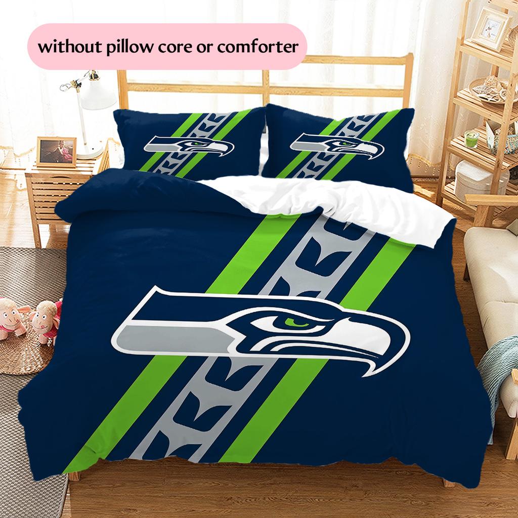 Seattle Seahawks Pattern Bedding Quilt Set  Home Decoration  Gift (1 * Duvet Cover + 2 * Pillowcase  Without Core).xwn