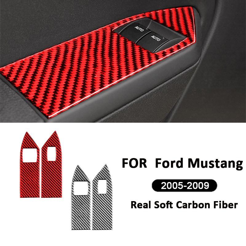 For Ford Mustang 2005-2009 Carbon Fiber Car Window Lifter Control Armrest Panel Trim Cover Decoration Sticker Auto Interior Part