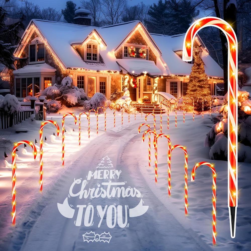 Outdoor Christmas Pathway Lights Candy Cane with Stakes for Yard Lawn Garden Decorations Holiday New Year Festival Decor